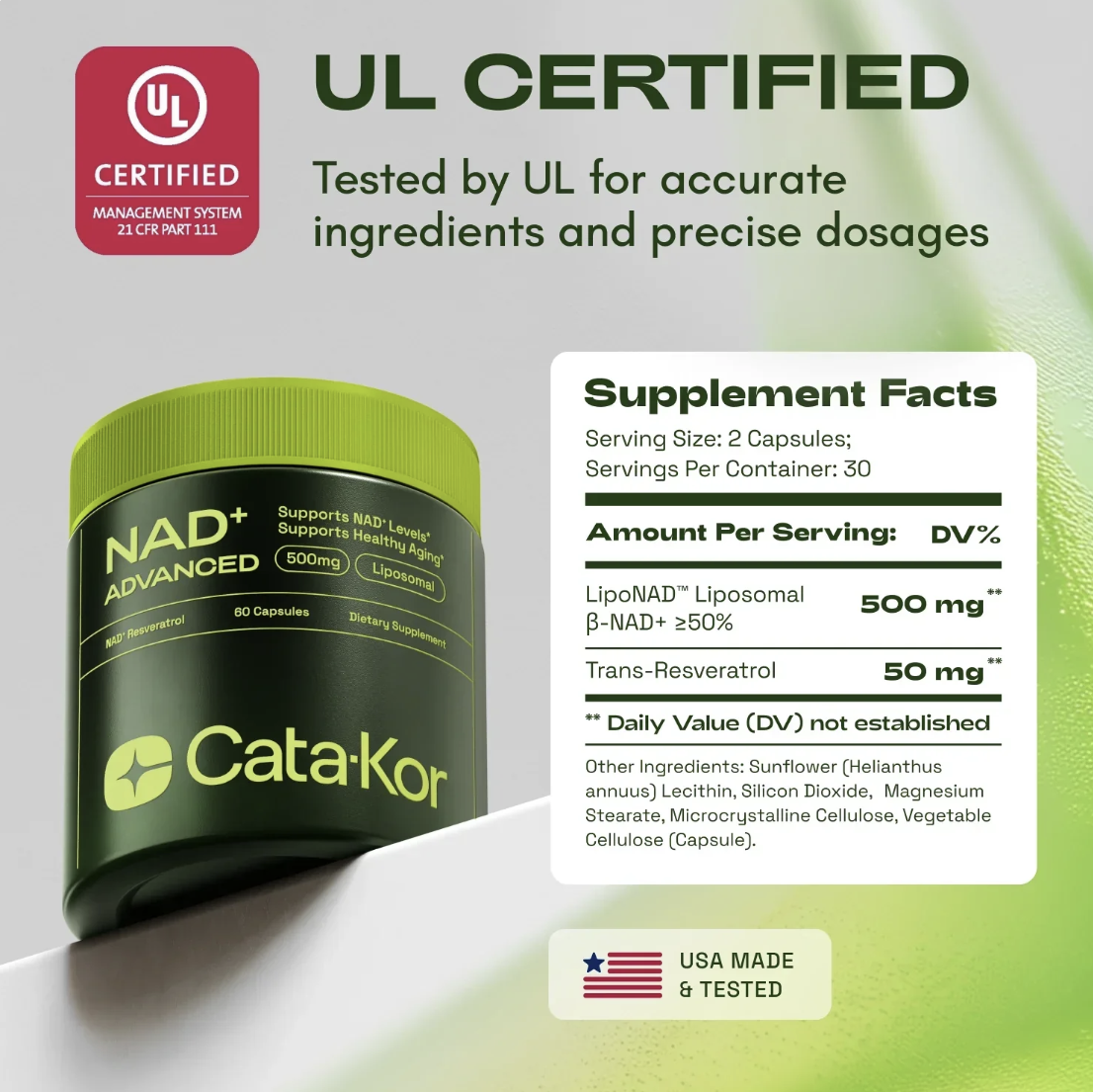 Cata-Kor NAD+ Advanced - NAD Supplement for Skin, Energy & Focus